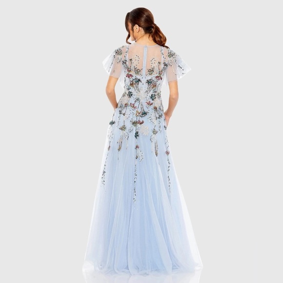 Mac Duggal 20436 NWT Embellished Multi Color Flutter Sleeve A-Line Dress - Picture 3 of 12